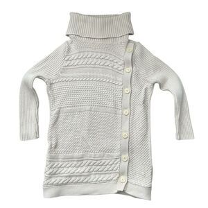 Banana Republic Women's Cable Knit Cream Sweater Side Buttons Cowl Neck‎ S